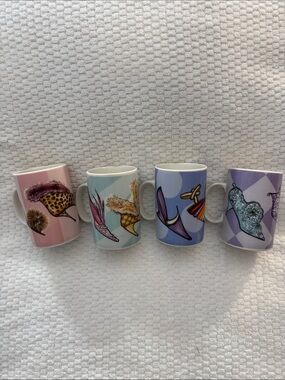 Set of 4 Pastel Shoe Illustration Ceramic Mugs